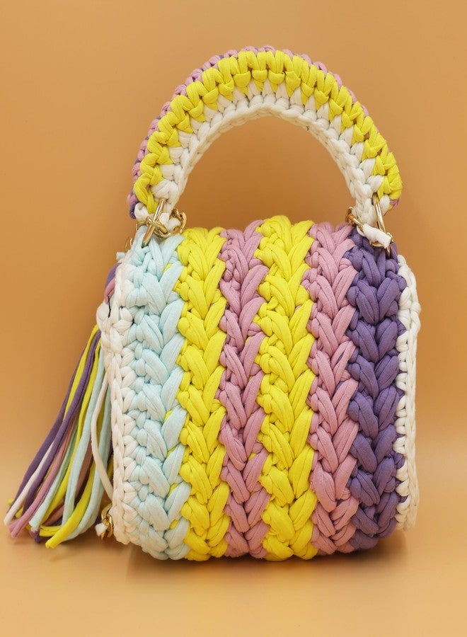 ROYAL TREND Handcrafted Ethnic Sling Bag with Intricate Tassel Detailing, Chain Shoulder Strap, and Elegant Design - Perfect for Casual and Formal Occasion Gifted Product Yellow&white (Multi 8) - Image 3